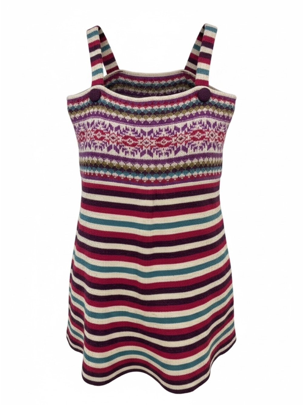 Moda International 100% Lambswool Fair Isle Stripe Knit Mini Dress L